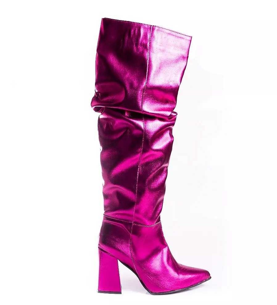 Mujer Lady Comfort | Botas Bucaneras Mujer Cana Alta Arrugadas Taco Bajo Timothea Fucsia