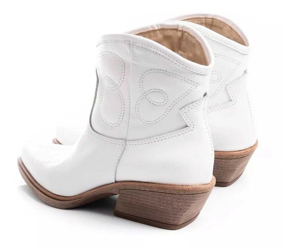 Mujer Timothea | Botas Zapatos Mujer Texanas Botinetas Taco Cuero Bordado Blanco