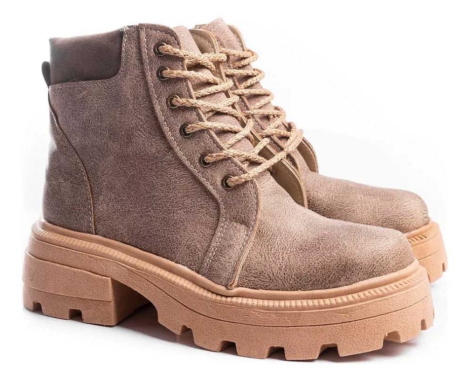 Mujer Timothea | Borcegos Mujer Botas Zapatos Botitas Bajas Comodas Cuero Pu Beige