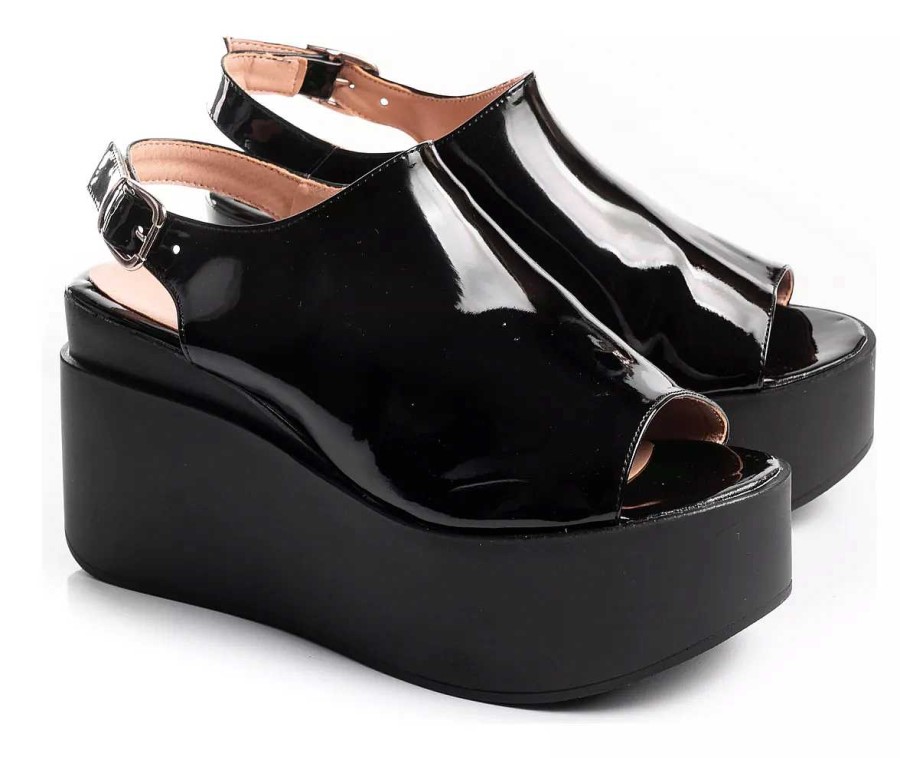 Mujer Timothea | Sandalias Zapatos Plataformas Mujer Taco Palo Fiesta Mujer Negro Charol