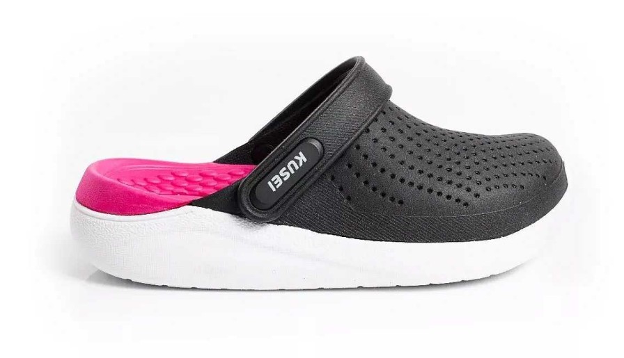 Ninas Kusei | Zuecos Ojotas Sandalias Ninos/As Unisex Marca Kusei Negro Fucsia