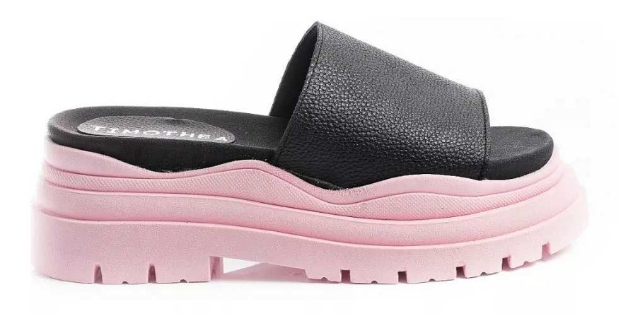 Mujer Timothea | Sandalias Mujer Plataformas Cuero Vacuno Livianas Comodas Negro Rosa