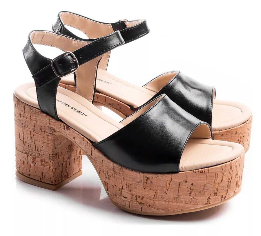 Mujer Lady Comfort | Zapatos Mujer Sandalias Plataformas Fiesta Taco Madera Negro