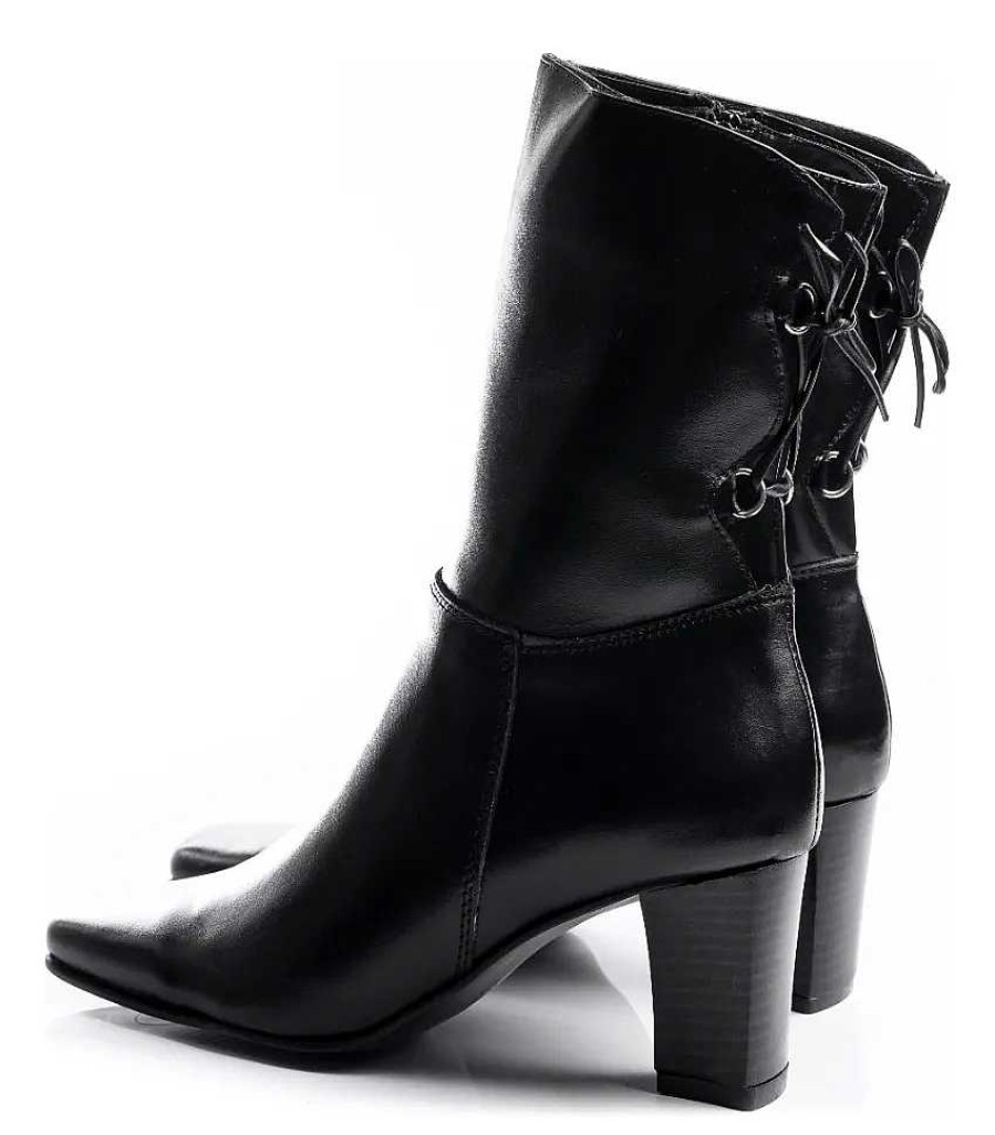 Mujer Timothea | Botinetas Botas Zapatos Mujer Taco Cuadrado Cuero Negro