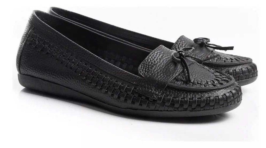 Mujer Timothea | Zapatos Mujer Mocasines Nauticos Balerinas Comodos En Cuero Negro