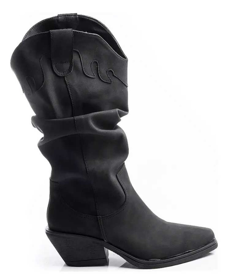 Mujer Lady Comfort | Botas Texanas Mujer Cana Alta Arrugadas Taco Bajo Timothea