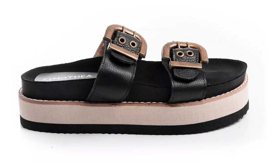 Mujer Timothea | Sandalias Mujer Zapatos Taco Cuadrado Cuero Vacuno Base Antideslizante Comodas Livianas Negro