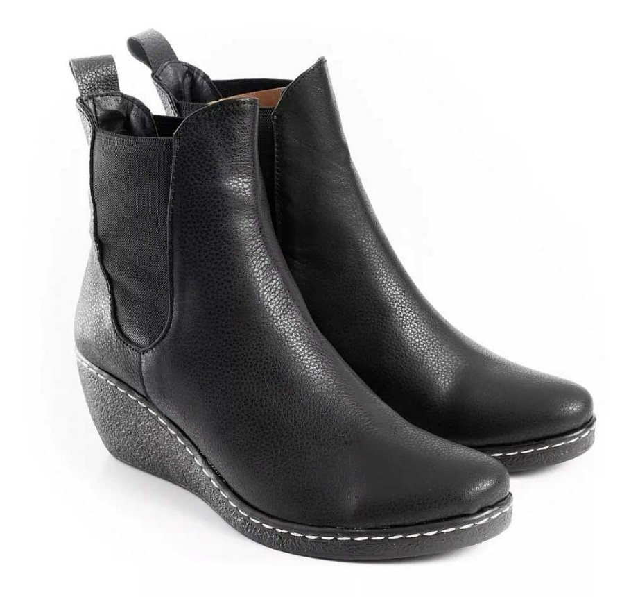 Mujer Timothea | Botinetas Mujer Botas En Cuero Taco Chino Comodas Livianas Negro