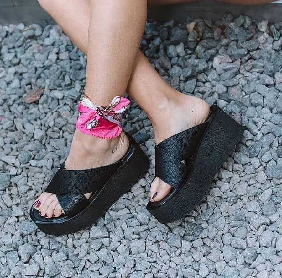 Mujer Timothea | Sandalias Zuecos Mujer Plataformas Comodos Livianos Cuero Negro