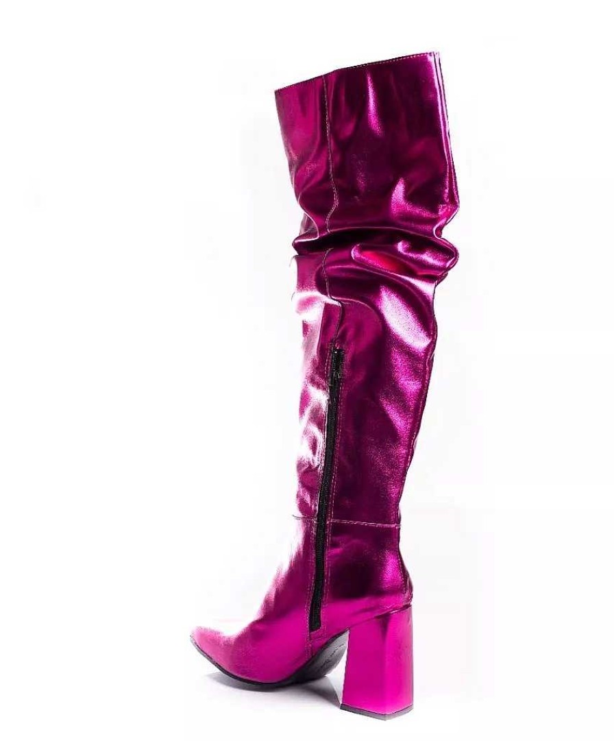 Mujer Lady Comfort | Botas Bucaneras Mujer Cana Alta Arrugadas Taco Bajo Timothea Fucsia