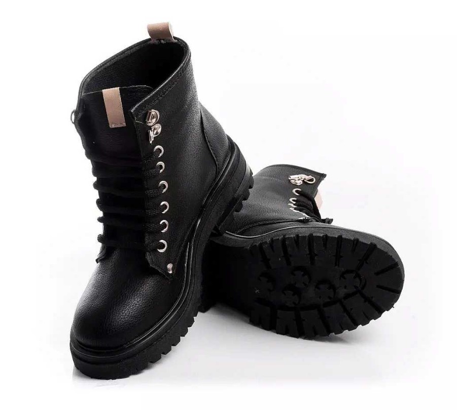 Mujer Timothea | Borcegos Mujer Botas Zapatos Botitas Cordones Comodos Cuero Negro