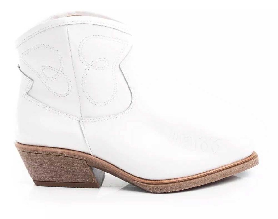 Mujer Timothea | Botas Zapatos Mujer Texanas Botinetas Taco Cuero Bordado Blanco