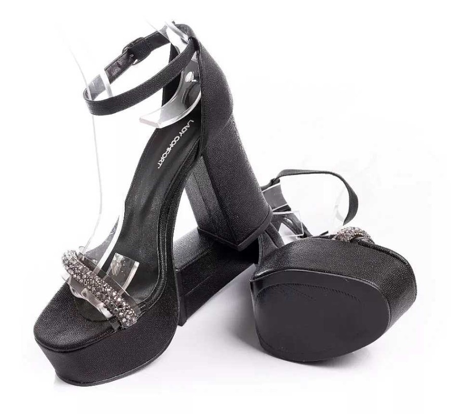 Mujer Lady Comfort | Sandalias Plataformas Mujer Fiesta Noche Taco 10.5 Cm Negro Lyon