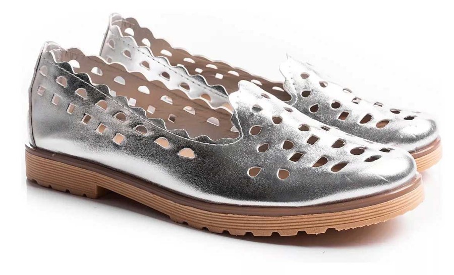 Mujer Timothea | Zapatos Mujer Chatitas Balerinas Mocasines Cuero Ecologico Plata