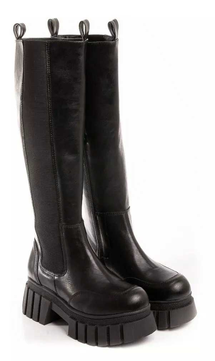 Mujer Lady Comfort | Botas Bucaneras Gamuza Elastizada Taco Fino Cana Super Alta Negro