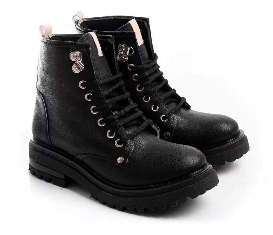 Mujer Timothea | Borcegos Mujer Botas Zapatos Botitas Cordones Comodos Cuero Negro