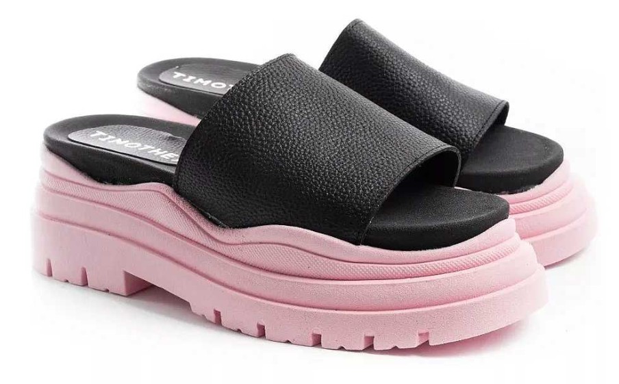 Mujer Timothea | Sandalias Mujer Plataformas Cuero Vacuno Livianas Comodas Negro Rosa