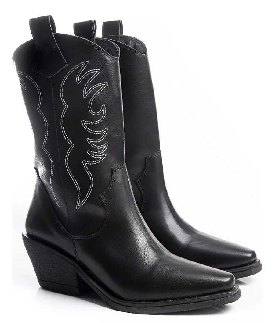 Mujer Timothea | Botas Zapatos Mujer Botitas Botinetas Texanas Cuero Negro