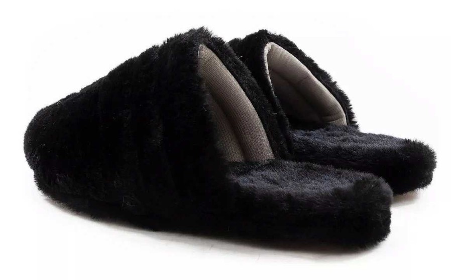 Mujer Timothea | Pantuflas Mujer Peluche Ojotas Chinelas Comodas Liviana Negro