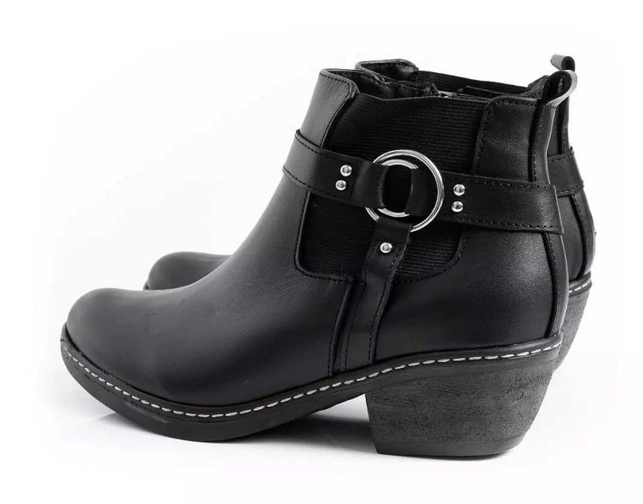 Mujer Timothea | Botas Texanas Mujer En Cuero Botinetas Zapatos Elastizada Negro