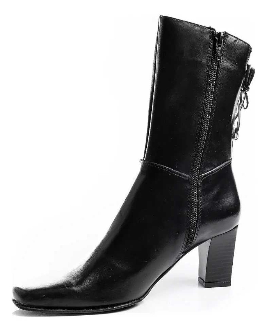 Mujer Timothea | Botinetas Botas Zapatos Mujer Taco Cuadrado Cuero Negro