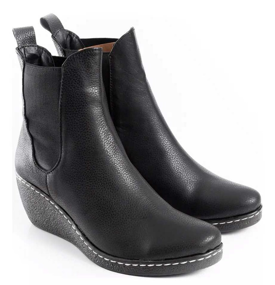 Mujer Timothea | Botinetas Mujer Botas En Cuero Taco Chino Comodas Livianas Negro