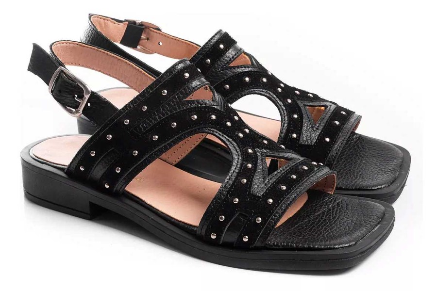 Mujer Sucre | Sandalias Zapatos Mujer Ojotas Franciscanas Comodas Cuero Vacuno Bajas Livianas Con Tachas Negro