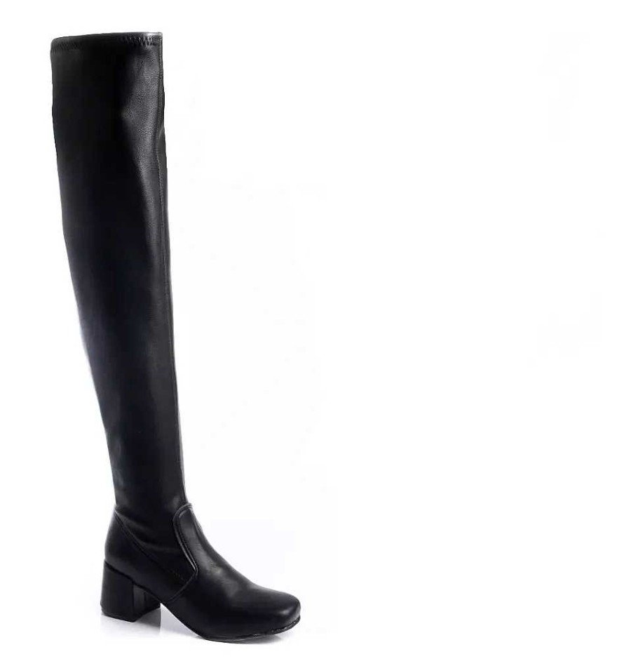 Mujer Lady Comfort | Botas Mujer Bucaneras Elastizadas Taco Bajo Cana Super Alta Negro Liso