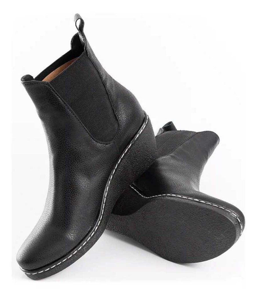 Mujer Timothea | Botinetas Mujer Botas En Cuero Taco Chino Comodas Livianas Negro