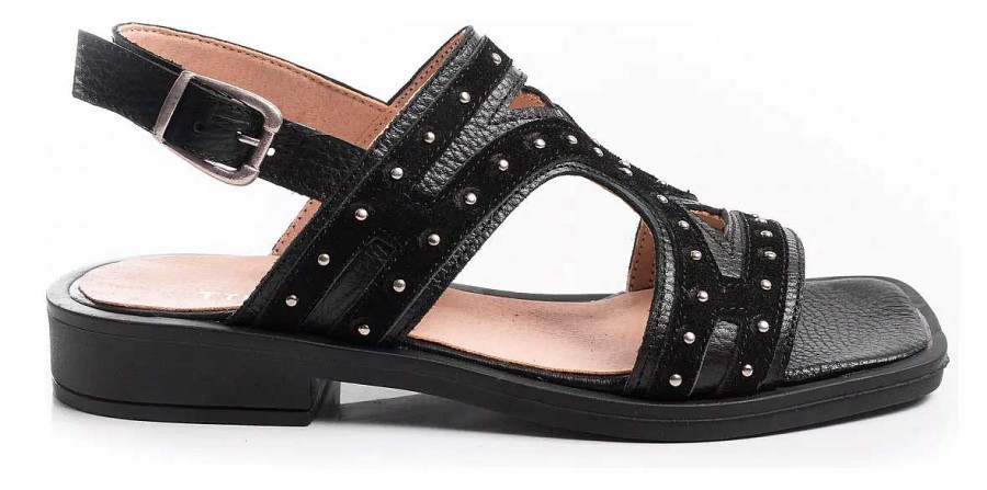 Mujer Timothea | Sandalias Ojotas Mujer Cuero Vacuno Urbanas Comodas Livianas Negro