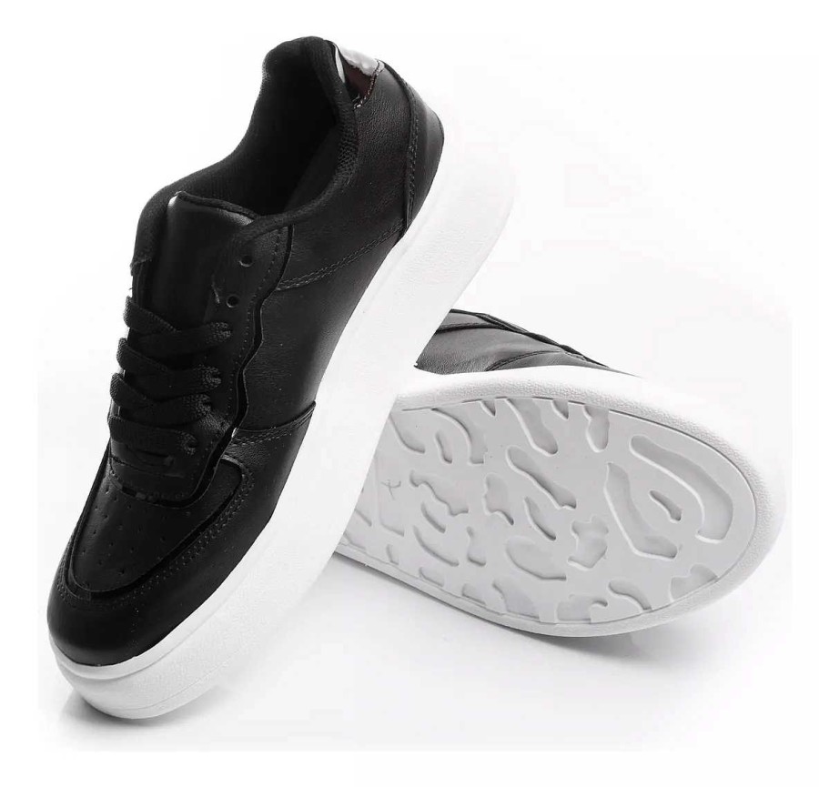 Mujer Timothea | Zapatillas Mujer Sneakers Urbanas Zapatos Plataformas Cuero Negro Base Blanca