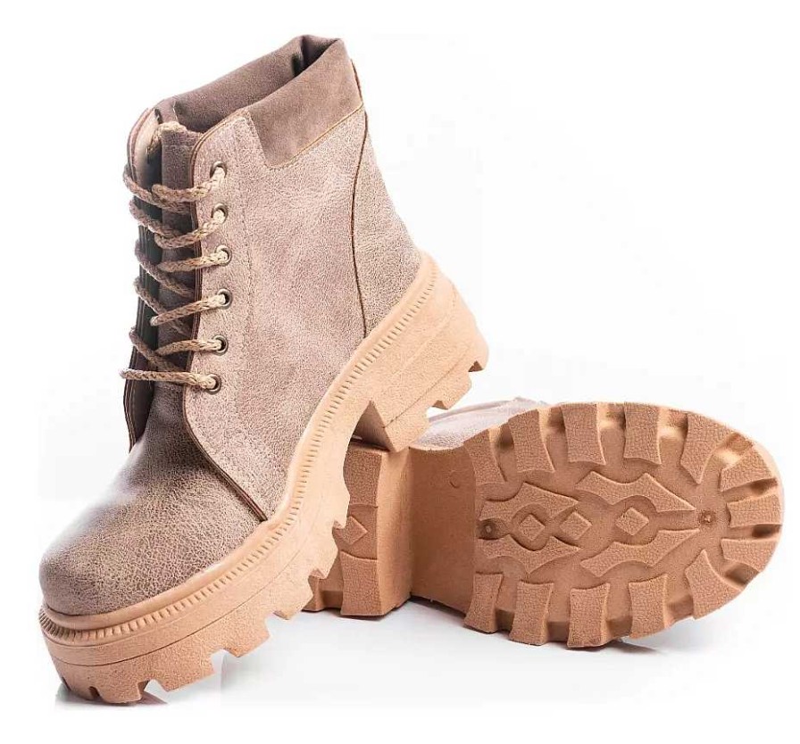 Mujer Timothea | Borcegos Mujer Botas Zapatos Botitas Bajas Comodas Cuero Pu Beige