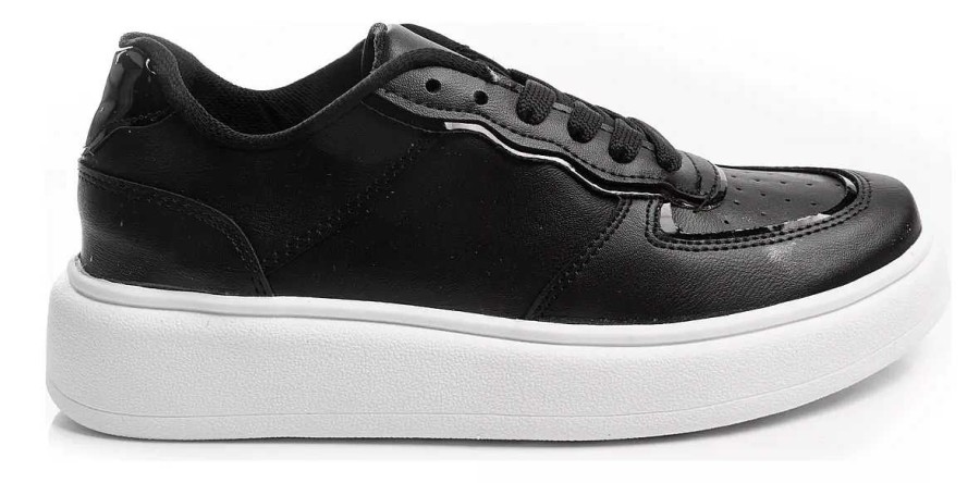 Mujer Timothea | Zapatillas Mujer Sneakers Urbanas Zapatos Plataformas Cuero Negro Base Blanca