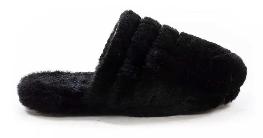 Mujer Timothea | Pantuflas Mujer Peluche Ojotas Chinelas Comodas Liviana Negro