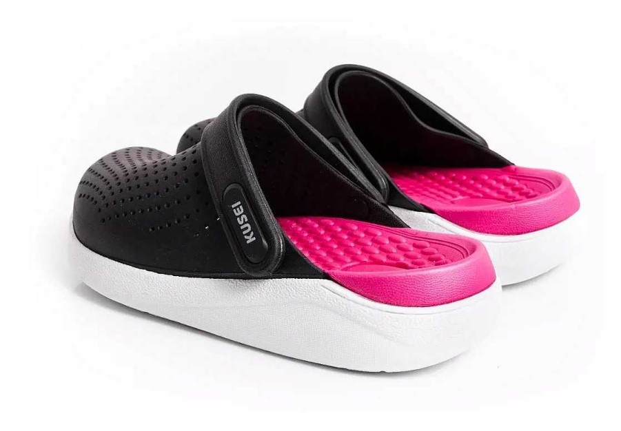 Ninos Kusei | Zuecos Ojotas Sandalias Ninos/As Unisex Marca Kusei Negro Fucsia